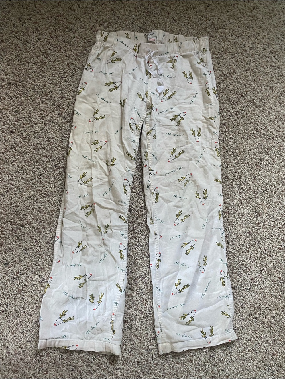J. Crew Cream Pajama Pants with reindeer Print